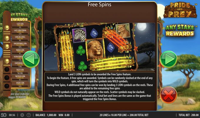 Pride and Prey :: Free Spins Rules