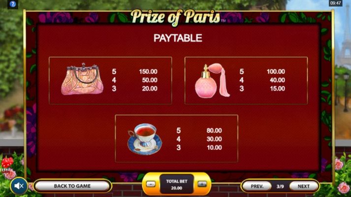 Prize of Paris :: Paytable - Medium Value Symbols