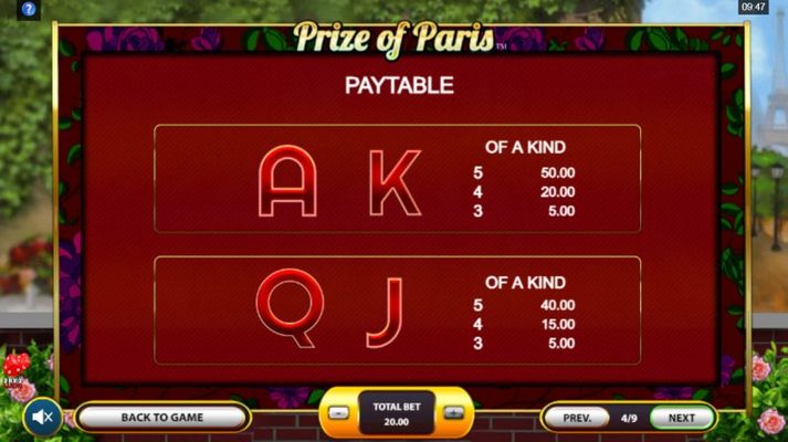 Prize of Paris :: Paytable - Low Value Symbols