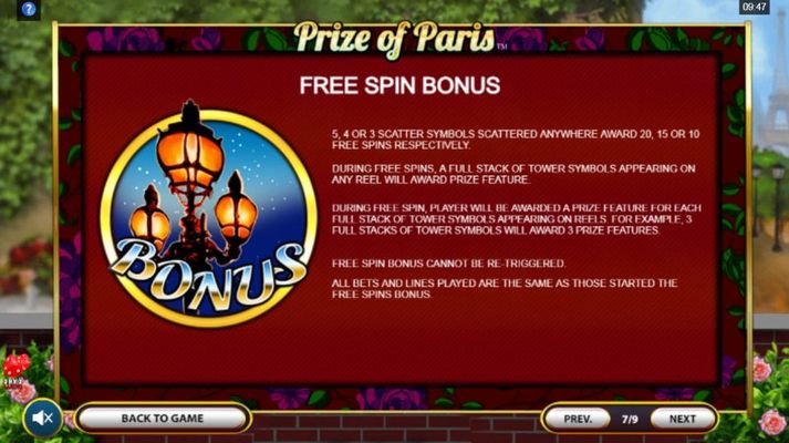 Prize of Paris :: Free Spin Feature Rules