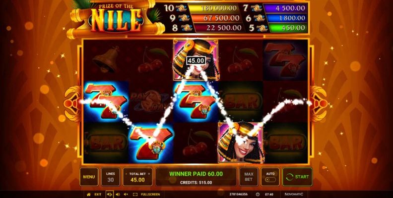 Prize of the Nile :: Multiple winning paylines