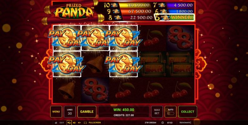 Five scatter symbol triggers Pay Day jackpot