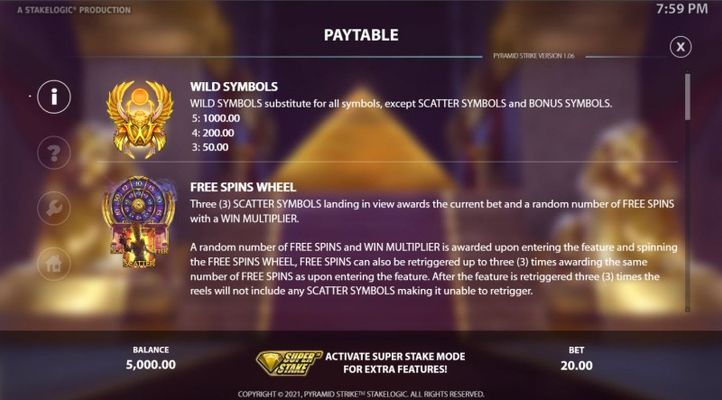 Pyramid Strike :: Wild and Scatter Rules