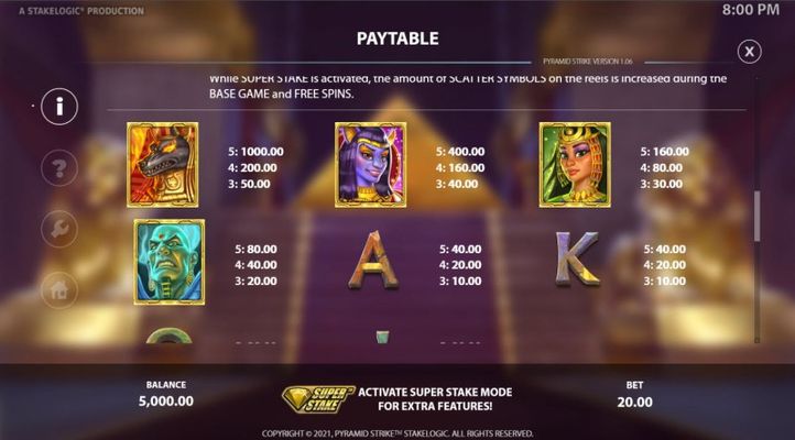 Pyramid Strike :: Paytable - High Value Symbols