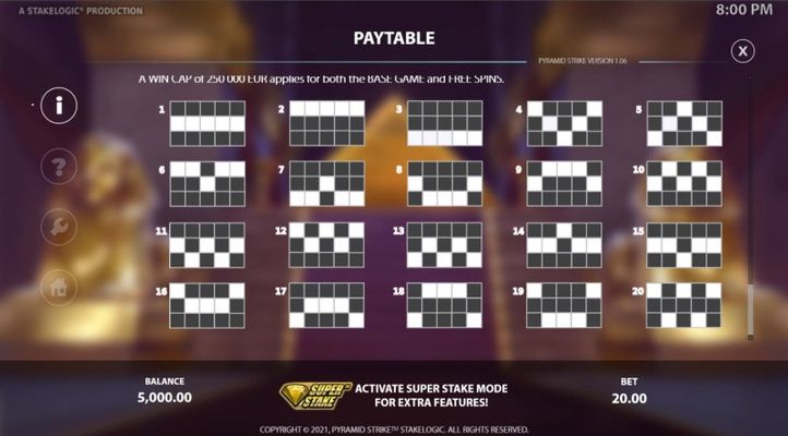Pyramid Strike :: Paylines 1-20