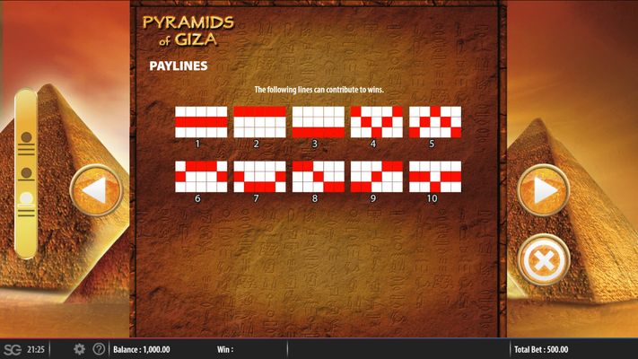 Pyramids of Giza :: Paylines 1-10