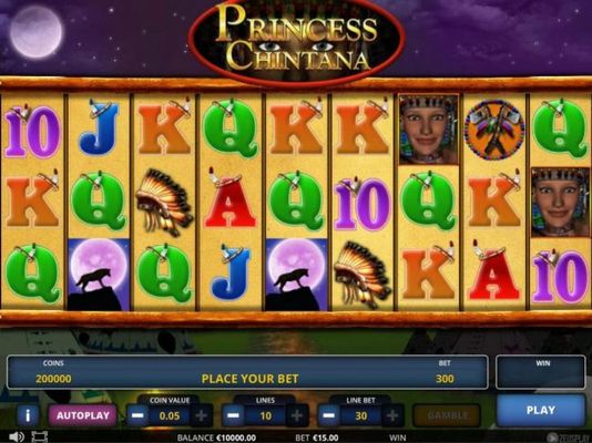 Main game board featuring nine reels and 10 paylines with a $625,000 max payout.