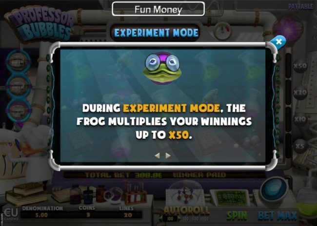 During Experiment Mode the Frog Multiplies your winnings up to x50.