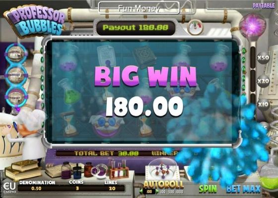 A 180.00 big win triggered by a pair of wild symbols.