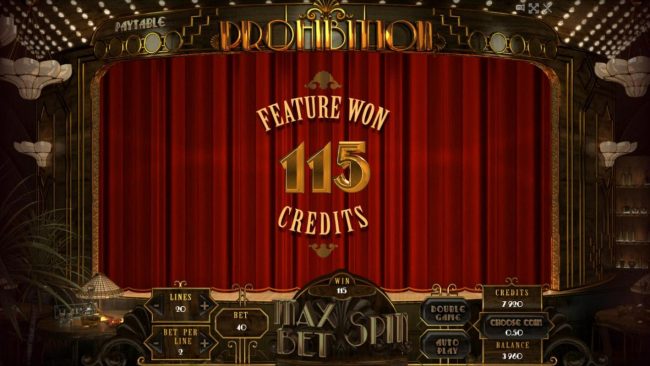 Bonus feature pays out a total of 115 credits