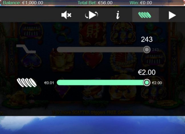 Click on the side menu button to adjust the coin value.