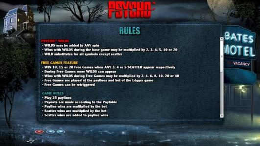 Psycho Wilds rules. Free Game Feature Rules