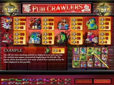 Slot game symbols paytable