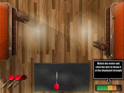 watch the meter and click the dart to throw it at the displayed strength