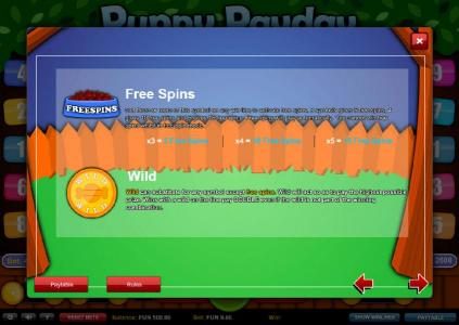 Free Spins paytable and rules and Wild symbol rules