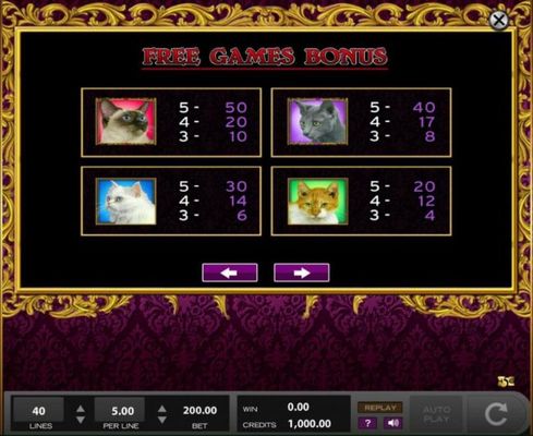 High value slot game symbols paytable - Free Games Bonus.