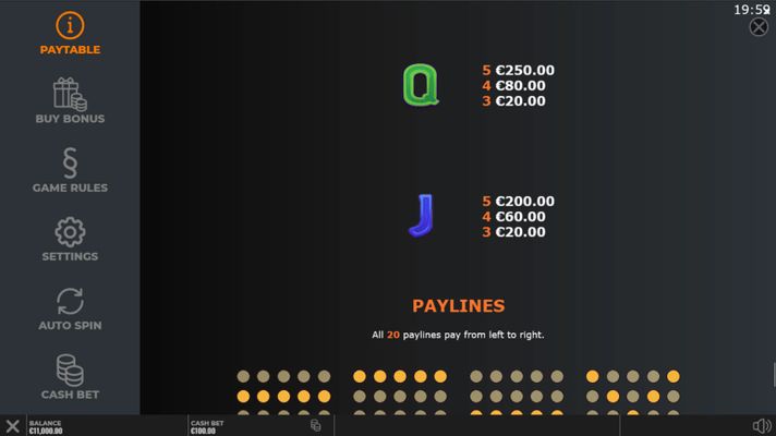 Low Value Symbols Paytable