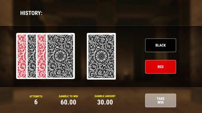 Gamble Feature - To gamble any win press Gamble then select Red or Black.