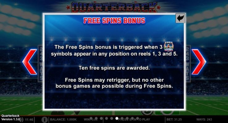Quarterback :: Free Spins Rules
