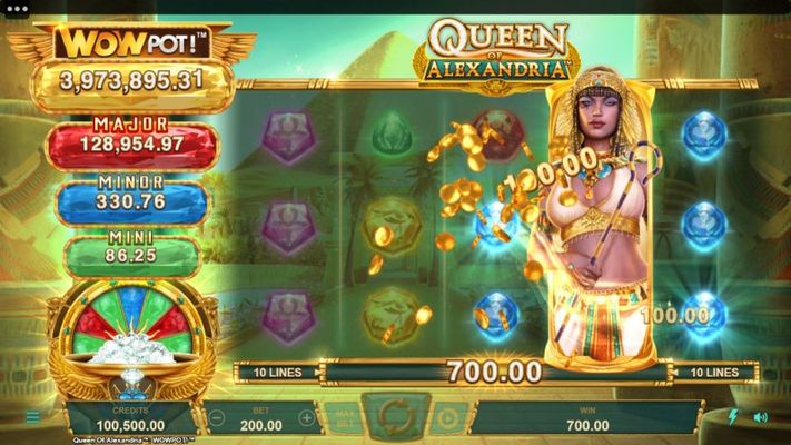 Queen of Alexandria Wow Pot :: Respin triggers multiple winning paylines