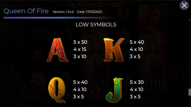 Paytable - Low Value Symbols