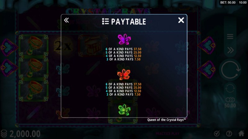 Queen of the Crystal Rays :: Paytable - Low Value Symbols