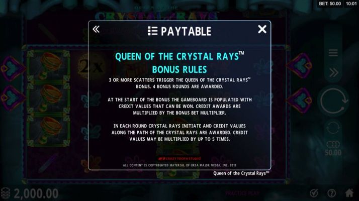 Queen of the Crystal Rays :: Bonus Game Rules