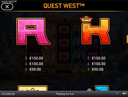 Quest West :: Paytable - Low Value Symbols