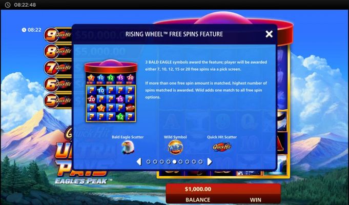 Quick Hit Ultra Pays Eagle's Peak :: Rising Wheel Free Spins