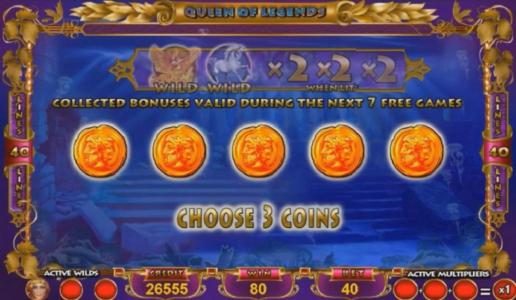 Choose three coins to reveal your prize.