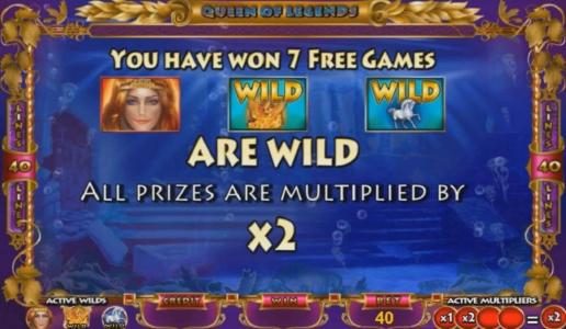 7 free games have been awarded and all prizes are multiplied by 2