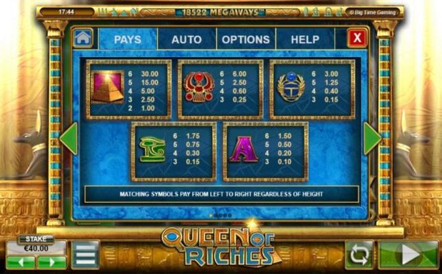 High value slot game symbols paytable