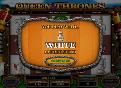 The colour white has been selected and 10 free spins awarded