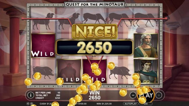 A 2, 650 coin super jackpot triggered by multiple winning combinations.