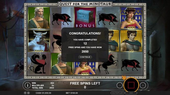 The free spins feature pays out a total of 2,850 coins