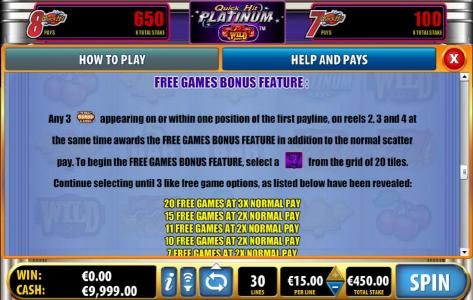 free game bonus feature rules and pays