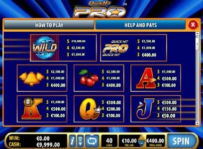 Slot game symbols paytable