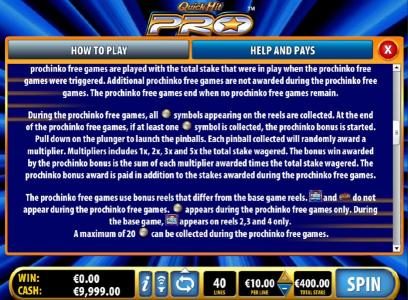 Prochinko Free Games Feature Game Rules - continued