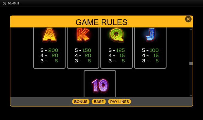 Low Value Symbols Paytable