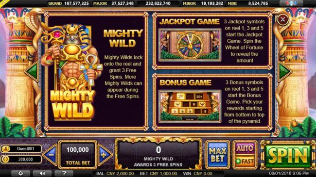 Mighty Wild, Jackpot Game and Bonus Game Rules