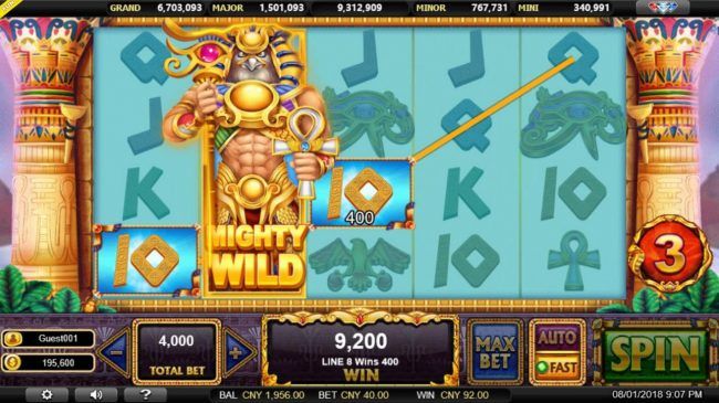Mighty Wild symbol triggers a three of a kinf and awards 3 free spins