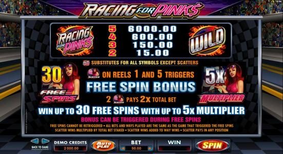 wild symbols and free spins paytable