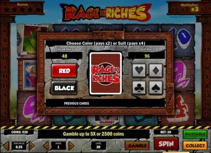 this game features a gamble feature - choose a color of suit for a chance to increase your winnings