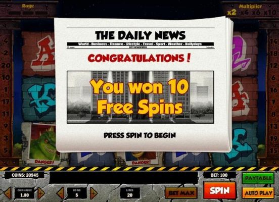 10 free spins awarded.