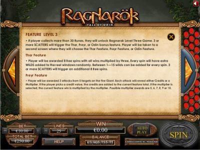 Feature Level 3 - If player collects more the 30 Runes, they will unlock Ragnarok Level Three Game