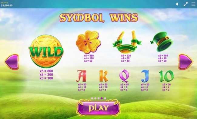 Slot game symbols paytable.