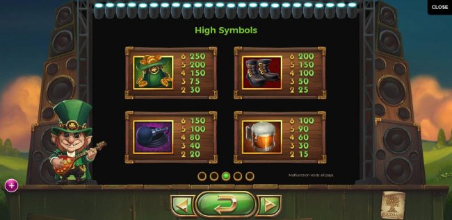 High value slot game symbols paytable