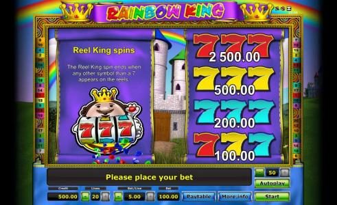 reel king spins paytable and rules