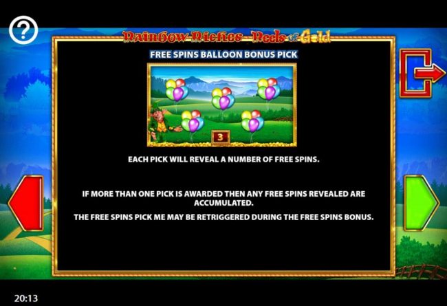 Free Spins Balloon Bonus Pick Rules - Each pick will reveal a number of free spins.