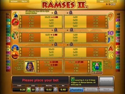 Slot game symbols paytable